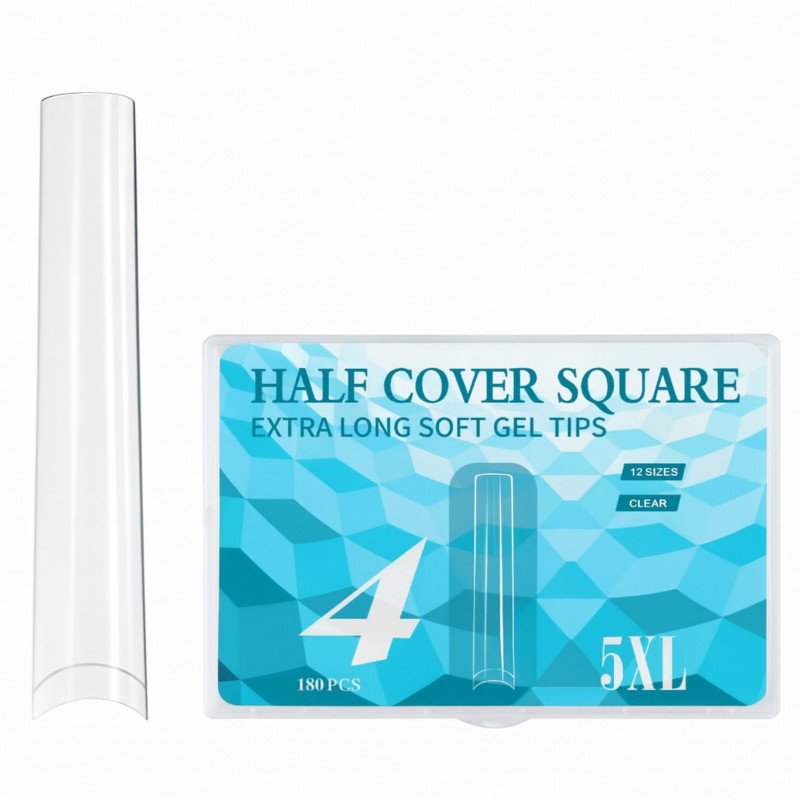 Half Cover Square Extra Long Gel Tips 5XL #4-180Pcs